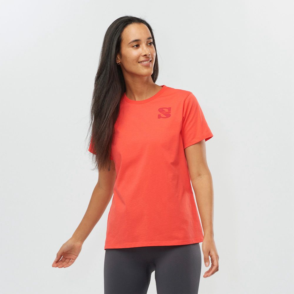 Salomon OUTLIFE SMALL LOGO SS W Camisetas Mujer - Coral - Colombia (01439-THCI)